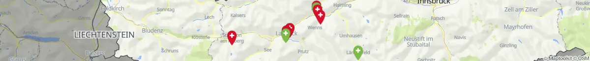 Kartenansicht für Apotheken-Notdienste in der Nähe von Kappl (Landeck, Tirol)